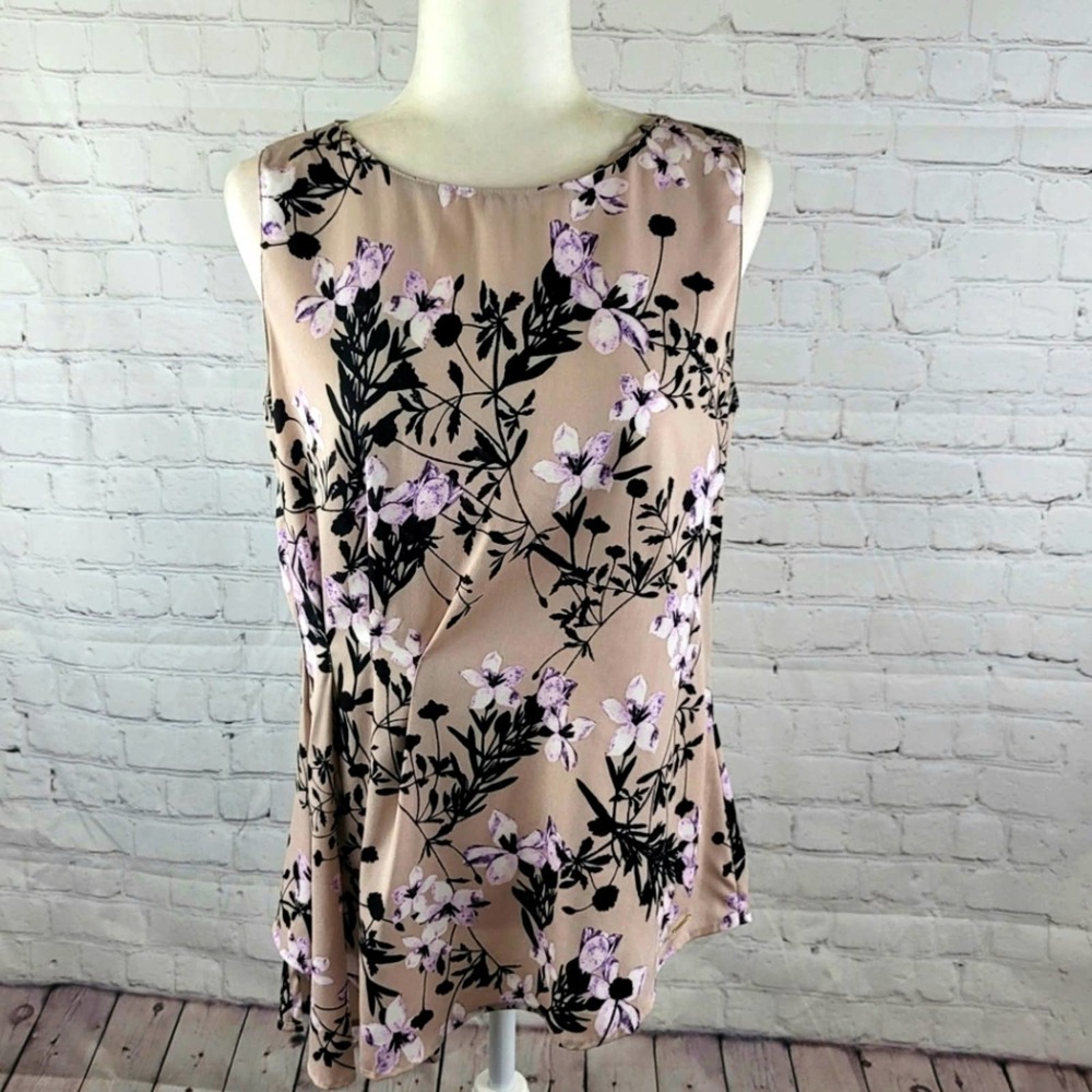 Ivanka Trump Sleeveless Floral Medium Layer Blouse Asymetric Hem